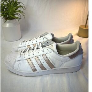 Adidas Superstar White Rose Gold Metallic Shell Toe Sneakers Mens Low Top